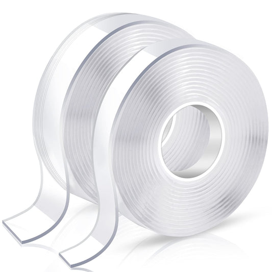 Double Sided Adhesive tape Heavy Duty, Double Stick Mounting (2 Rolls, Total 20FT), Clear Two Sided Wall tape Strips, Removable Poster tape for Home, Office, Car, Outdoor Use