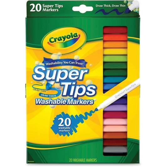 Crayola 588106 Washable Super Tips Markers, Assorted, 20/Set