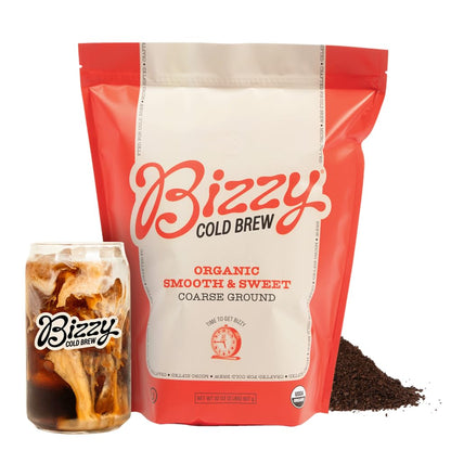 Bizzy Organic Cold Brew Coffee | Smooth & Sweet Blend | Coarse Ground Coffee | Micro Sifted | Specialty Grade | 100% Arabica | 1 LB