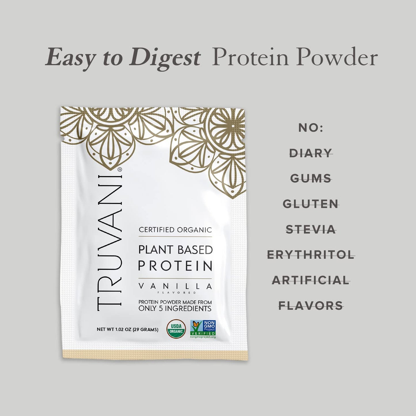 Truvani Vegan Pea Protein Powder | Banana Cinnamon | 20g Organic Plant Based Protein | 1 Serving | Keto | Gluten & Dairy Free | Low Carb | No Added Sugar