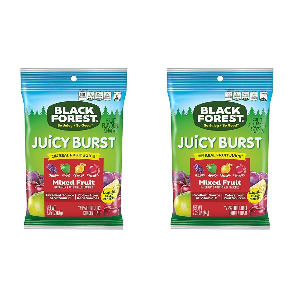 Black Forest, Juicy Burst, Fruit Flavored Snacks, Mixed Fruit Flavors, A Juicy Burst of Natural Flavors, Made with Real Fruit Juice, School Snacks, 0.8 oz 40 ct