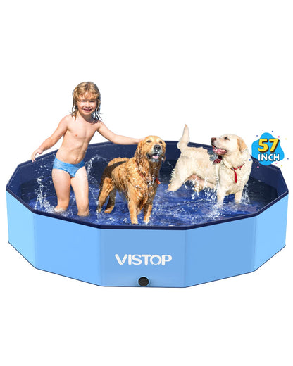 VISTOP Medium Foldable Dog Pool, Hard Plastic Shell Portable Swimming Pool for Dogs Cats and Kids Pet Puppy Bathing Tub Collapsible Kiddie Pool (37 inch.D x 7.8inch.H, Blue)