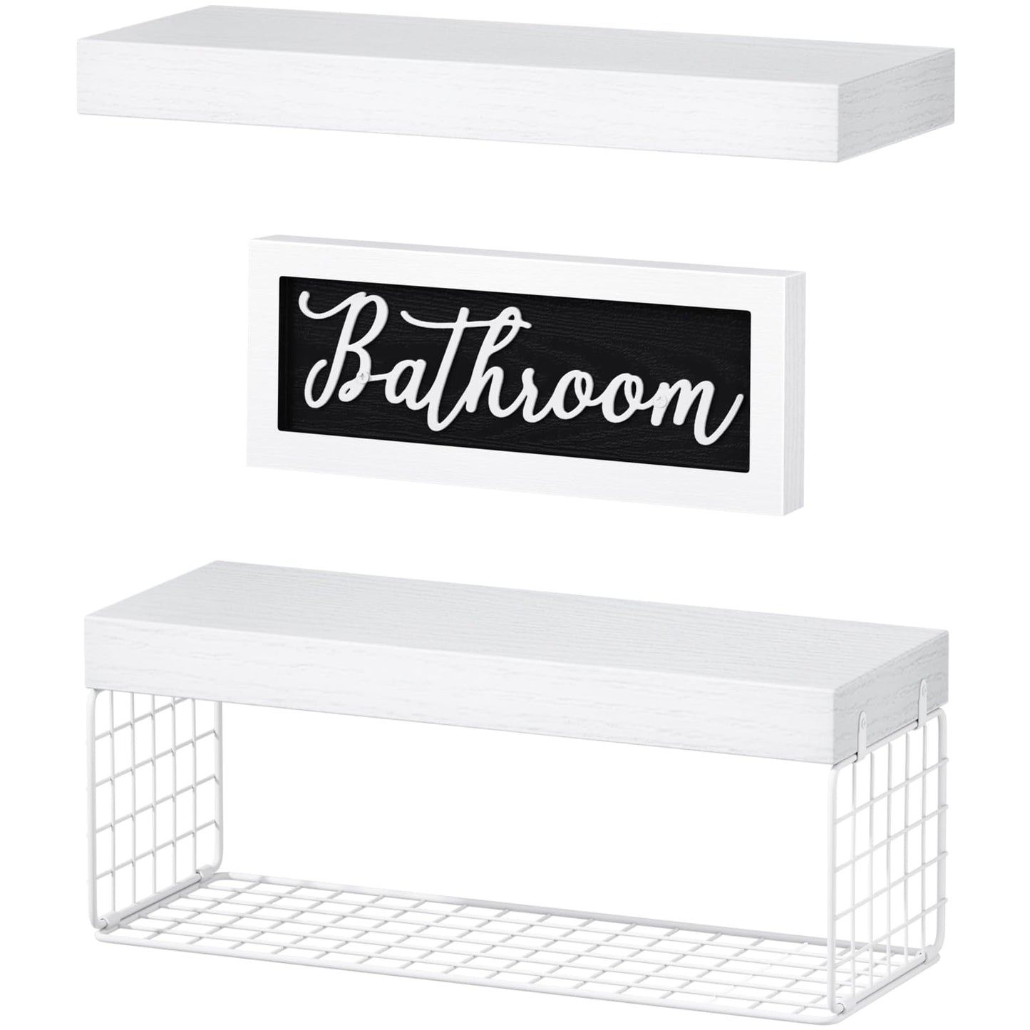 QEEIG ‎Bathroom Furniture Sets Shelves Over Toilet Paper Storage Wall Mounted Farmhouse Decor Decorations Aesthetic Décor Sign Small Floating Wall Shelf 2+1 Set 16 inch, Grey (020GY)