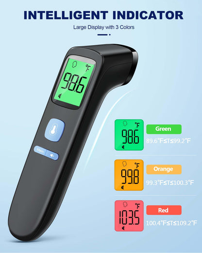 ANMEATE No-Touch Forehead Thermometer for Adults, Infrared Digital Thermometer for Kids, Touchless Baby Thermometer, Accurate Reading with Large Display, Mute Mode, Memory Recall, Fever Alarm