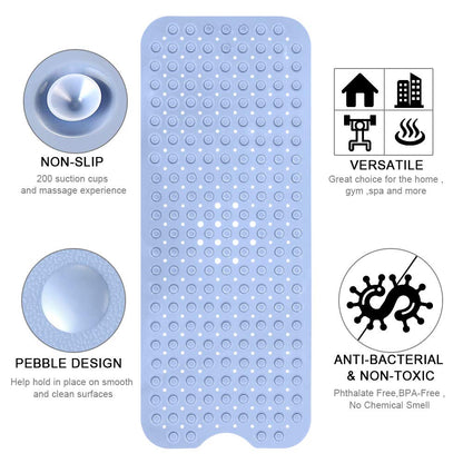 YINENN Bath Tub Shower Safety Mat 40 x 16 Inch Non-Slip and Extra Large, Bathtub Mat with Suction Cups, Machine Washable Bathroom Mats with Drain Holes, Clear