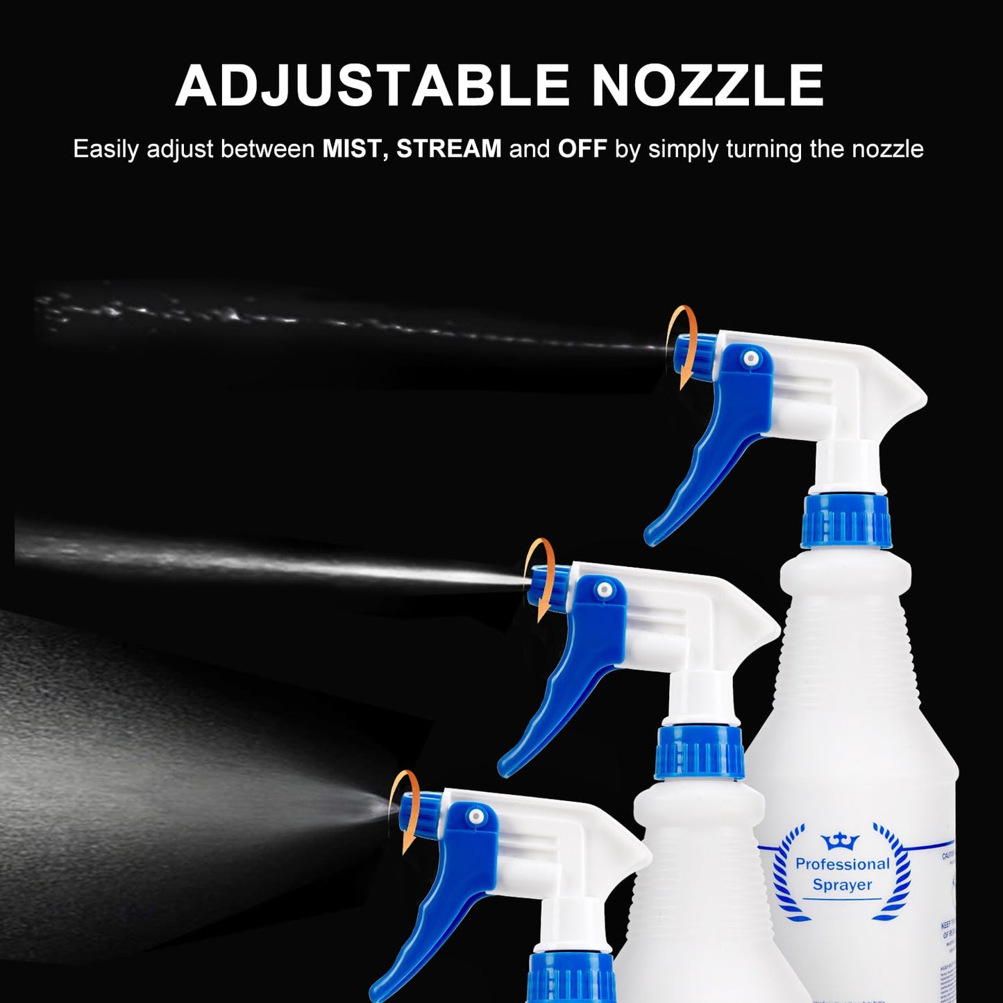 Plastic Spray Bottle, Empty Spray Bottles (2 Pack 24 Oz), All-Purpose Sprayer for Cleaning Solutions, Bleach Spray, Planting, BBQ, Mist & Stream Water Spraying Bottle with Adjustable Nozzle