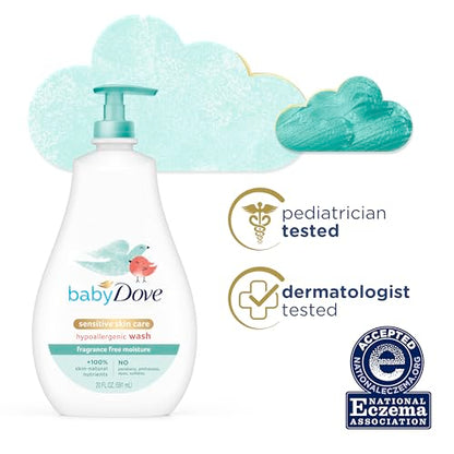 Baby Dove Sensitive Skin Care Baby Wash Calming Moisture For a Calming Bath Wash Hypoallergenic and Tear-Free, Washes Away Bacteria 13 oz