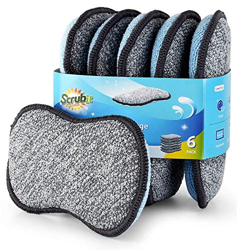 Multi-Purpose Sponges Kitchen by Scrub-it - Non-Scratch Microfiber sponges for Cleaning, along with Heavy Duty Scrubbing Power - Reusable Dish Sponge for Dishes, Pots and Pans (6 pack, Small)