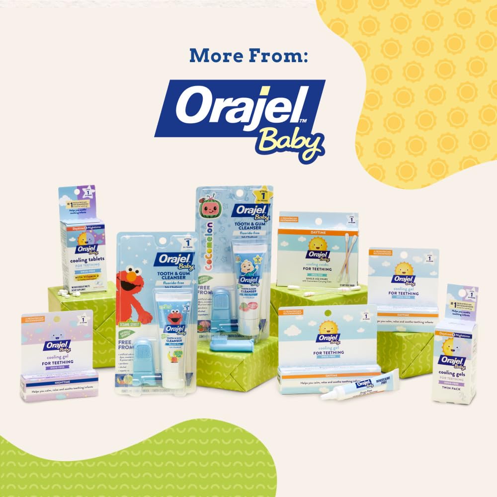 Orajel Baby Daytime & Nighttime Cooling Gels for Teething, Drug - Free, #1 Pediatrician Recommended Brand for Teething*, Two 0.18oz Tubes