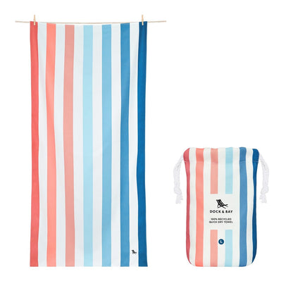 Dock & Bay Beach Towel - Quick Dry, Sand Free - Compact, Lightweight - 100% Recycled - includes Bag - Cabana - Bondi Blue - Extra Large (200x90cm, 78x35)