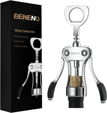 Wine Opener, Zinc Alloy Premium Wing Corkscrew Wine Bottle Opener with Multifunctional Bottles Opener, Sharp Corkscrew with Ergonomic Non-slip Wing Handle, Upgrade