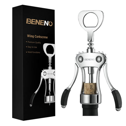 Wine Opener, Zinc Alloy Premium Wing Corkscrew Wine Bottle Opener with Multifunctional Bottles Opener, Sharp Corkscrew with Ergonomic Non-slip Wing Handle, Upgrade