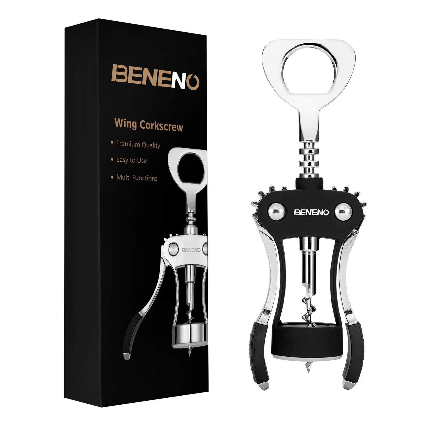 Wine Opener, Zinc Alloy Premium Wing Corkscrew Wine Bottle Opener with Multifunctional Bottles Opener, Sharp Corkscrew with Ergonomic Non-slip Wing Handle, Upgrade