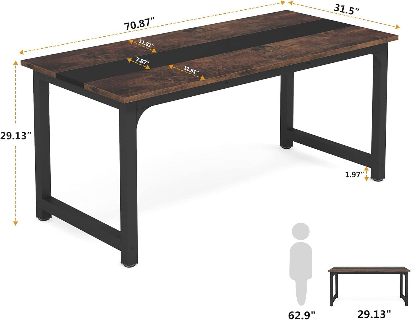 Tribesigns 70.8”Executive Desk, Large Office Computer Desk with Thicken Frame, Modern Simple Workstation Business Furniture for Home Office, Vintage Brown/Black