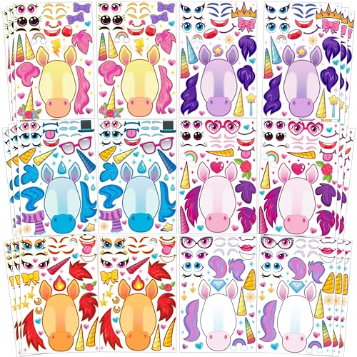 JOYIN 36 PCS 9.8”x6.7" Make a face Stickers for kids, Make Your Own Dinosaur Fantasy Animal Mix and Match Sticker Sheets Kids Crafts Party Favors Goodie Bags Stuffers for Kids