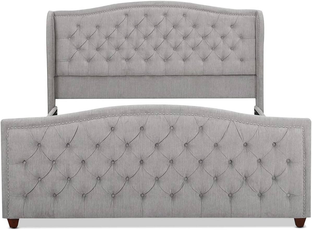 Jennifer Taylor Home Marcella Upholstered Shelter Headboard Bed Set, King, Silver Grey Polyester