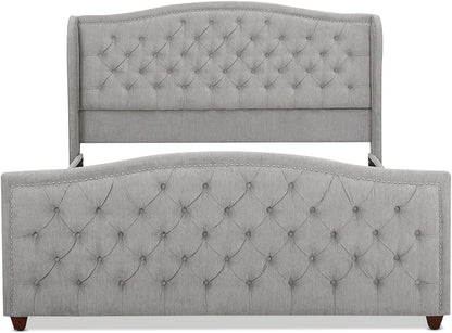 Jennifer Taylor Home Marcella Upholstered Shelter Headboard Bed Set, King, Silver Grey Polyester