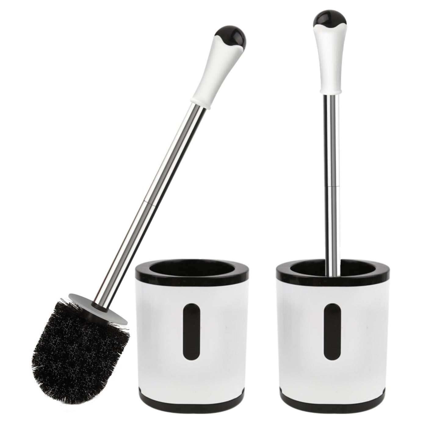 Compact Toilet Brush & Holder, Stainless Steel Handle, Space Saving for Storage, Deep Cleaning, Drip-Proof, Easy to Assemble, Nylon Bristles, White & Grey