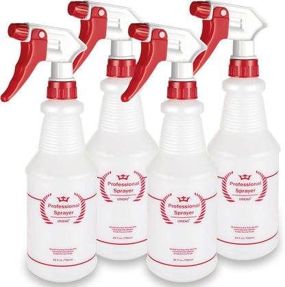 Plastic Spray Bottle (4 Pack, 24 Oz, All-Purpose) Heavy Duty Spraying Bottles Leak Proof Mist Empty Water Bottle for Cleaning Solution Planting Pet with Adjustable Nozzle and Measurements