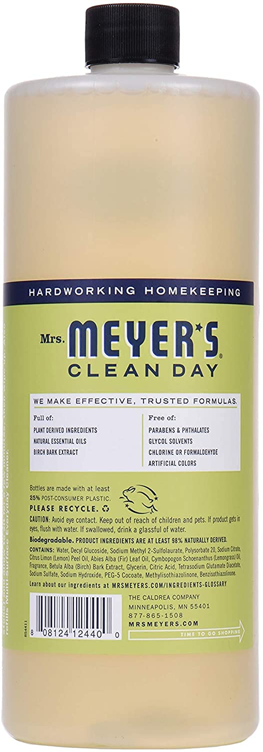 MRS. MEYER'S CLEAN DAY Multi-Surface Cleaner Concentrate, Use to Clean Floors, Tile, Counters, Lemon Verbena, 32 fl. oz