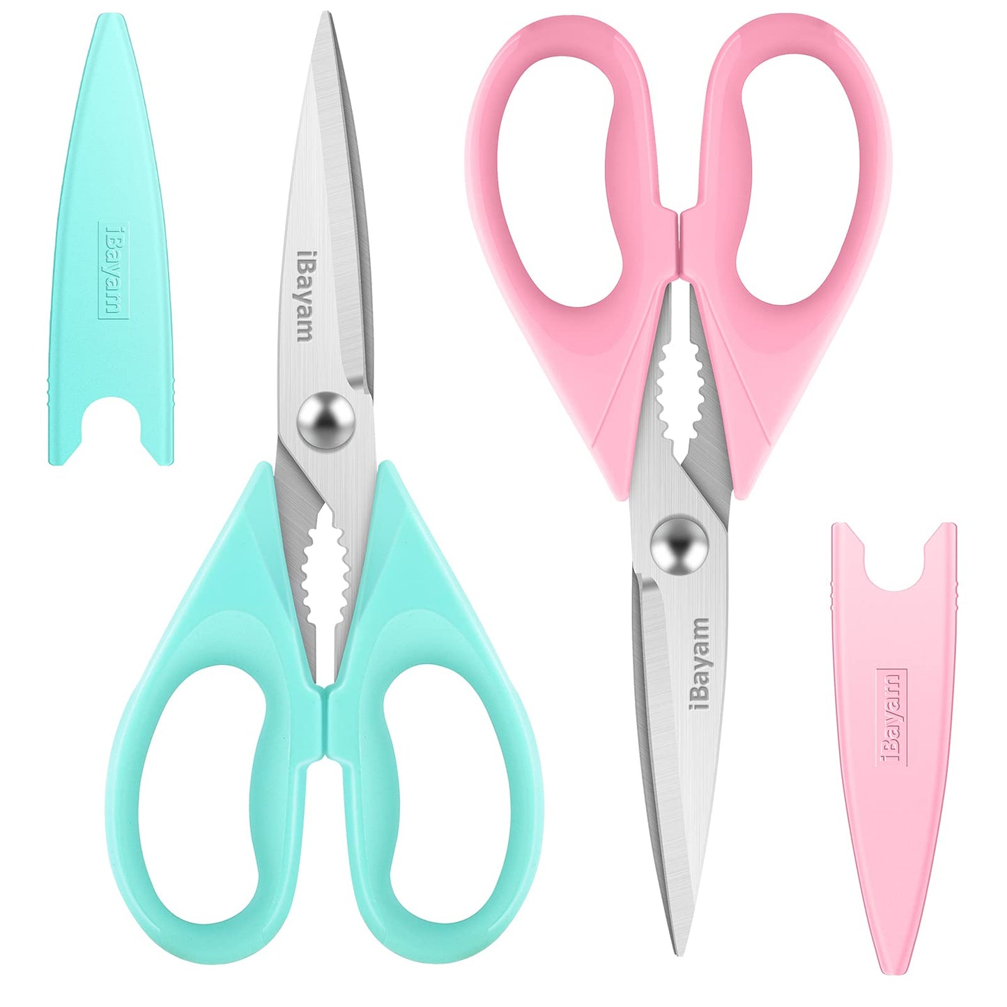 Kitchen Shears, iBayam Kitchen Scissors All Purpose Heavy Duty Meat Scissors Poultry Shears, Dishwasher Safe Food Cooking Scissors Stainless Steel Utility Scissors, 2-Pack, Black, Aqua Sky