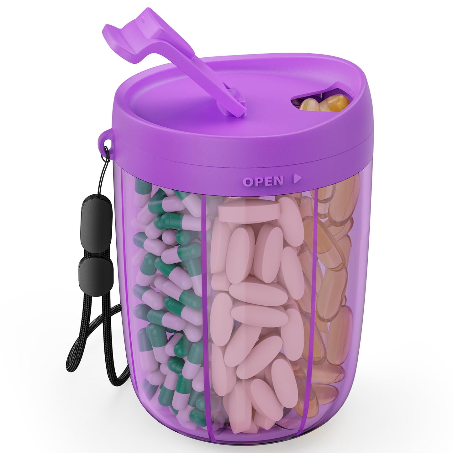 PULIV Large Supplement Organizer Bottle, Holds Plenty of Vitamins in 1 Monthly Pill Dispenser with Anti-Mixing & Wide Openings Design, Easy to Retrieve Meds, Includes 20 Pcs Stick-on Labels