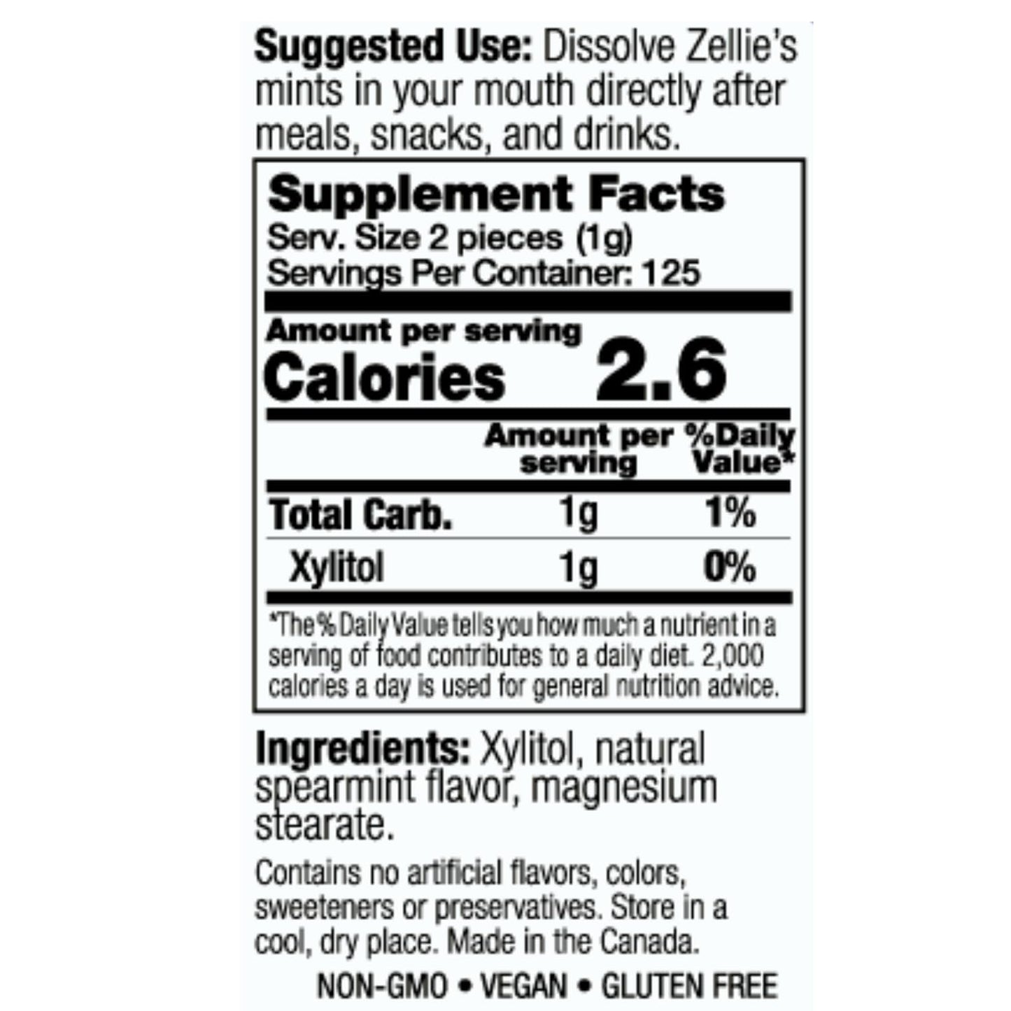 Zellie's | 100% Xylitol Sugar Free Cool Mint Breath Mints | Non-GMO, Low-Calorie, Gluten Free, Vegan & Kosher Mints