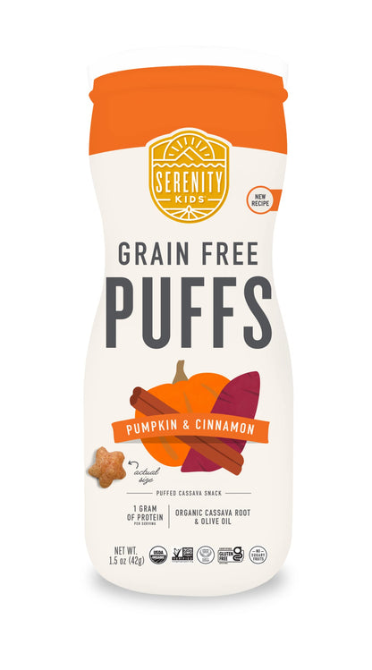 Serenity Kids 6+ Months Grain Free Puffs Toddler & Baby Snack | No Added Sugar, Gluten & Rice Free, Allergen Free | Made with Organic Cassava, Veggies, and Herbs | Puffs Variety Pack | 6 Count