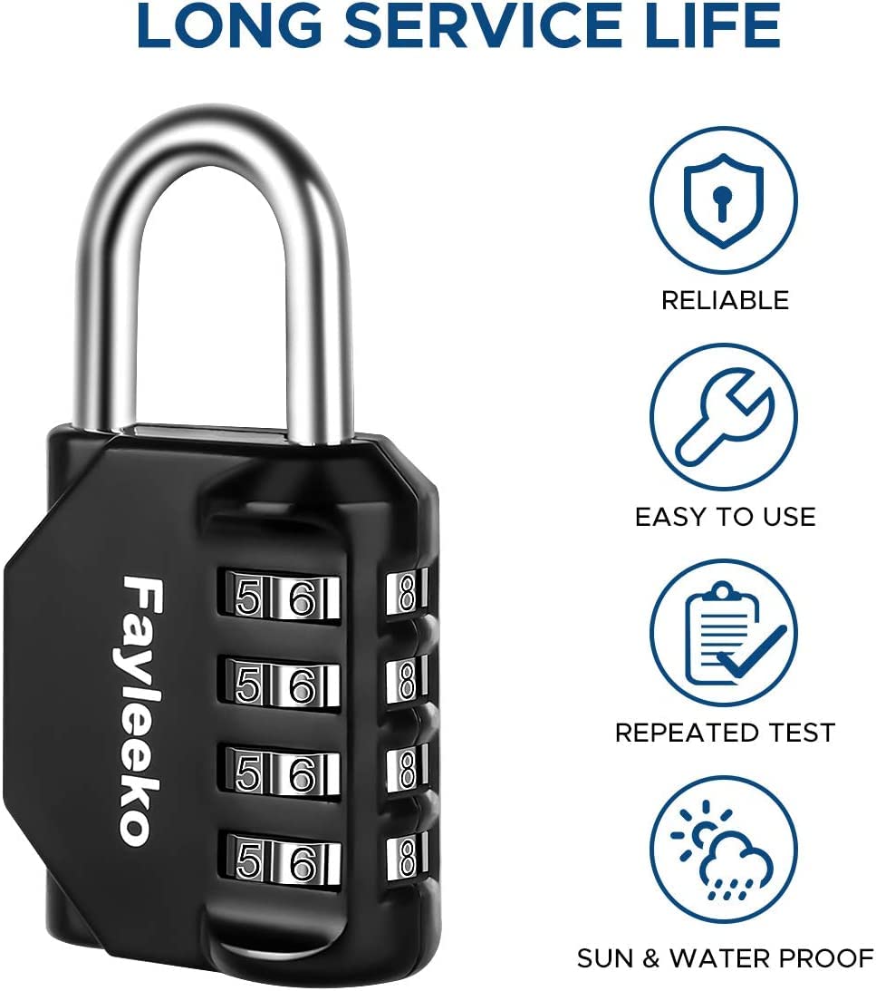 Fayleeko Combination Lock, 4 Digit Padlock for School Gym Sports Locker, Fence, Toolbox, Case, Hasp Cabinet Storage (2 Pack, Black)