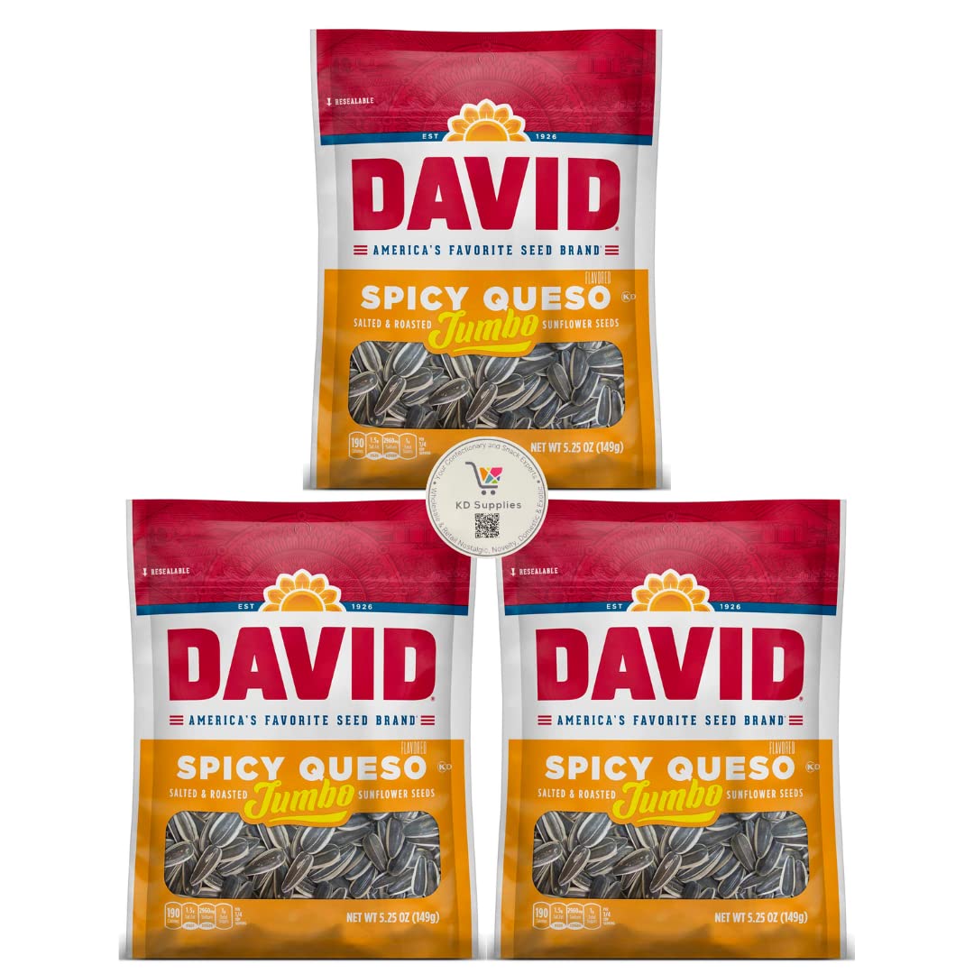 DAVID Seeds Spicy Queso Flavored Salted and Roasted Jumbo Sunflower Seeds, Keto Friendly Snack