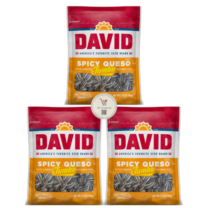 DAVID Seeds Spicy Queso Flavored Salted and Roasted Jumbo Sunflower Seeds, Keto Friendly Snack