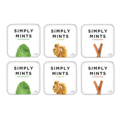 Natural Breath Mints by Simply Gum | Peppermint | Pack of Six (180 Pieces Total) | Breath Freshening, Vegan, Non-GMO, Nothing Artificial