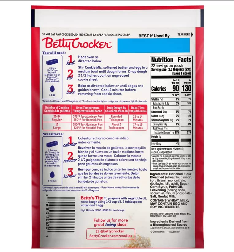 Betty Crocker Peanut Butter Cookie Mix, Makes twelve (12) 2-inch Cookies, 7.2 oz.