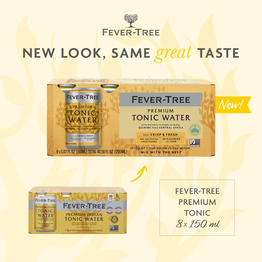 Fever-Tree Light Tonic Water Cans, 5.07 Fl Oz (Pack of 24), Lower in Calories, No Artificial Sweeteners, Flavorings or Preservatives (Packaging may vary)