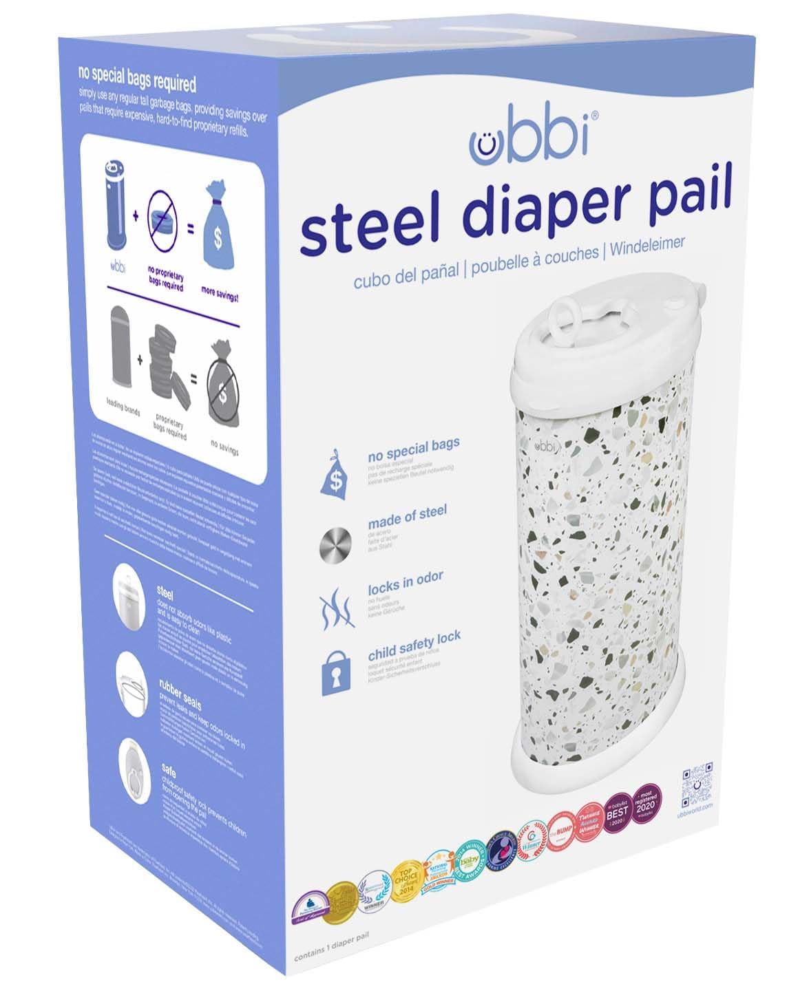 Ubbi Steel Diaper Pail, Odor Locking, No Special Bag Required, Award-Winning, Registry Must-Have, White