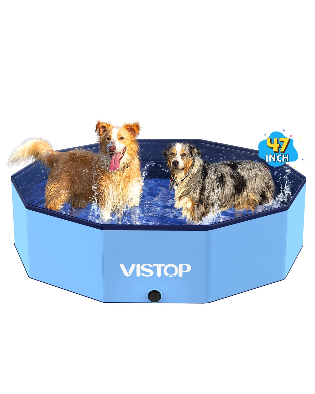 VISTOP Medium Foldable Dog Pool, Hard Plastic Shell Portable Swimming Pool for Dogs Cats and Kids Pet Puppy Bathing Tub Collapsible Kiddie Pool (37 inch.D x 7.8inch.H, Blue)