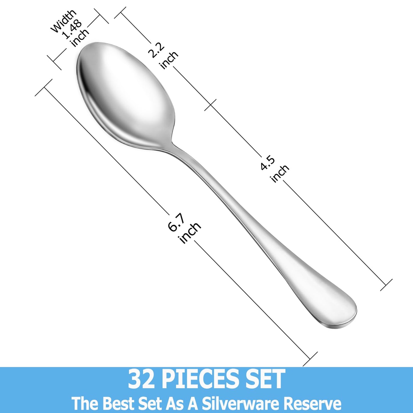 Teaspoon Set,16 Piece 6.7" Spoons Silverware,Premium Food Grade 18/10 Stainless Steel Tea Spoons,Durable Small Spoons,Good Teaspoons,Dessert Spoons,Kitchen Spoons Set,Mirror Finish & Dishwasher Safe