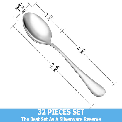 Teaspoon Set,16 Piece 6.7" Spoons Silverware,Premium Food Grade 18/10 Stainless Steel Tea Spoons,Durable Small Spoons,Good Teaspoons,Dessert Spoons,Kitchen Spoons Set,Mirror Finish & Dishwasher Safe