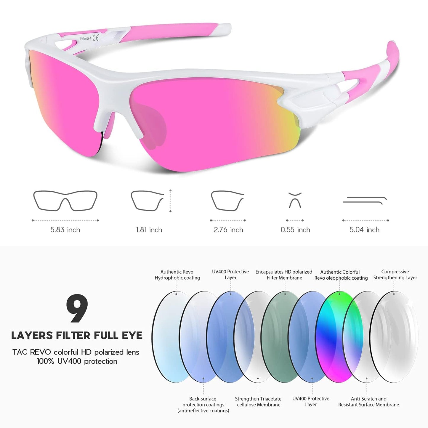 BEACOOL Polarized Sports Sunglasses for Men Women Youth Baseball Fishing Cycling Running Golf Motorcycle Tac Glasses UV400