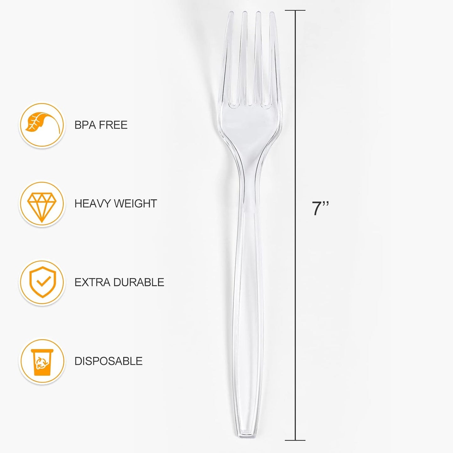 [100 Count] Clear Plastic Forks Heavy Duty, Premium Disposable Forks, Durable Plastic Cutlery for Parties, Picnics, Big Event, Daily Use - Heat Resistant & BPA Free