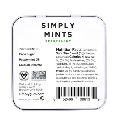 Natural Breath Mints by Simply Gum | Peppermint | Pack of Six (180 Pieces Total) | Breath Freshening, Vegan, Non-GMO, Nothing Artificial