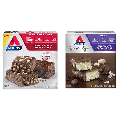 Atkins Double Fudge Brownie Protein Meal Bar, High Fiber, 15g Protein, 1g Sugar, 4g Net Carb, Meal Replacement, Keto Friendly