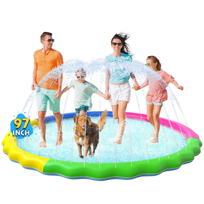 VISTOP Non-Slip Splash Pad for Kids and Dog, Thicken Sprinkler Pool Summer Outdoor Water Toys - Fun Backyard Fountain Play Mat for Baby Girls Boys Children or Pet Dog (59 inch, Blue&Blue)