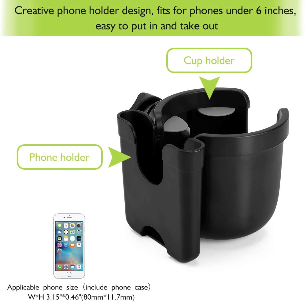 Accmor Stroller Cup Holder with Phone Holder, Bike Cup Holder, Universal Cup Holder for Uppababy Nuna Doona Strollers, 2-in-1 Cup Phone Holder for Stroller, Bike, Wheelchair, Walker, Scooter