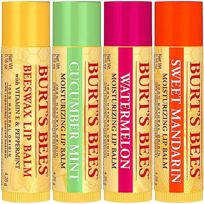 Burt's Bees Lip Balm - Pink Grapefruit, Mango, Coconut & Pear, and Pomegranate Pack, Lip Moisturizer With Beeswax, Tint-Free, Natural Origin Conditioning Lip Treatment, 4 Tubes, 0.15 oz.