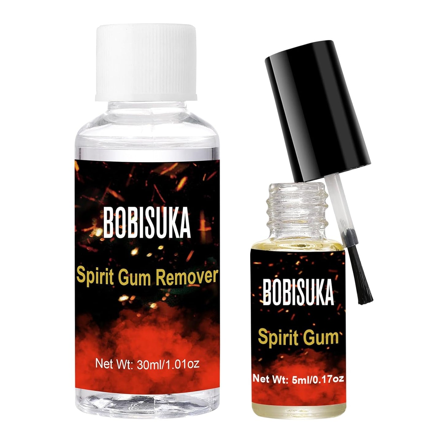 BOBISUKA Spirit Gum Adhesive and Remover Kit - 5ml Spirit Gum & 30ml SFX Makeup Adhesive Remover, Professional Prosthetic Make Up Glue for Halloween, Stage, Cosplay, Special FX (0.17oz + 1.01 oz)