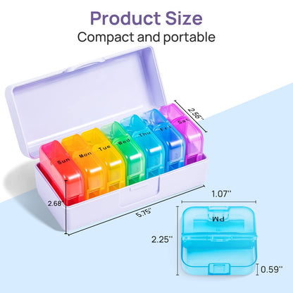 Zoksi Weekly Pill Organizer 2 Times a Day, Rainbow 7 Day Pill Box, Daily Am Pm Pill Organizer, Portable Case for Fish Oils, Vitamin, Supplement