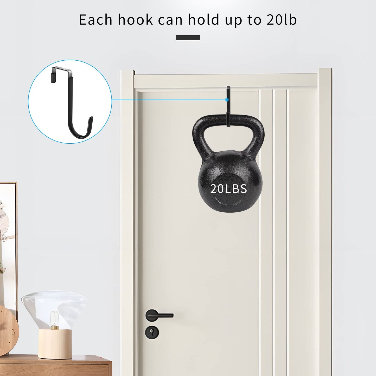 FYY Over the Door Hooks, 4 Pack Hangers Hooks with Rubber Prevent Scratches Heavy Duty Organizer for Living Room, Bathroom, Bedroom, Kitchen Hanging Clothes, Towels, Hats, Coats, Bags White