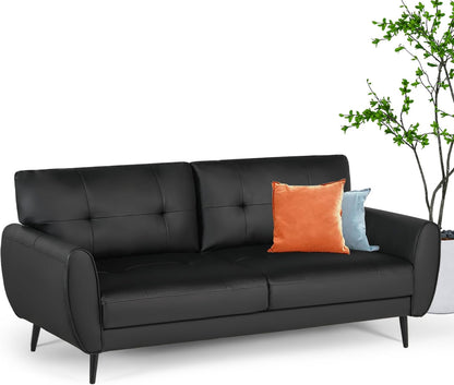 Sofa Couch, 60" Loveseat Sofa for Living Room, Mid Century Mini Black Couch, Tufted Leather Love Seat Furniture, Comfy Office Sofa 2 Seat, Small Couches for Small Spaces, Bedroom, Apartment