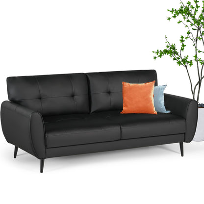 Sofa Couch, 60" Loveseat Sofa for Living Room, Mid Century Mini Black Couch, Tufted Leather Love Seat Furniture, Comfy Office Sofa 2 Seat, Small Couches for Small Spaces, Bedroom, Apartment